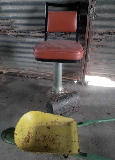 Pedestal Chair, Lunch Box, & Toy Wheelbarrow