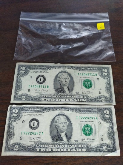 (2) 2003 2 Dollar Bills