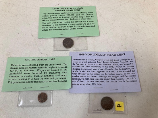 Ancient Roman Coin, Indian Head Cent &1909 VDB Lincoln Head Set