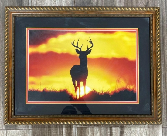 Vintage Deer Wood framed painting
