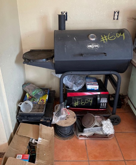 Kingsford BBQ Pit, Microwave, Work Light, Misc Items