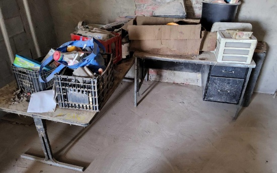 Desk, Table, Speaker, Crates, and Misc. Items