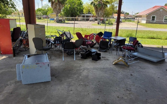 Chairs, File cabinet, Desks, and Tables