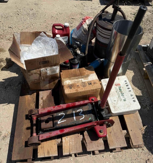 Floor Jack, Oils, and Clear Bags