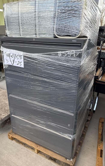 4 Drawer Lateral File Cabinet, 5 & 3 Shelf Bookcases, Office Supplies, etc.