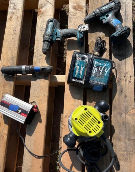 Makita Drills, Cobra DC to Ac Inverter, Ryobi Router 110volt, and Ingersoll Rand 3/8 Air Wrench 170G