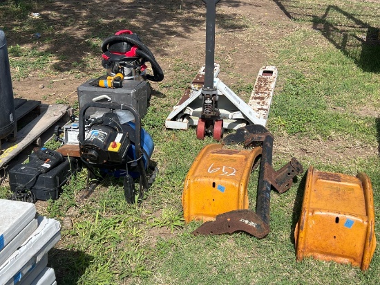 Jack, Trailer Hitch, Vacuum, Steel Ramp, Paint Sprayer, Cable Box, Drill, and Fastener Pneumatic