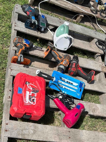 Utility Saw, Impact Ridgid, Drills, Craftsman Laser, Impactor, Stud Finder, and Hair Dryer