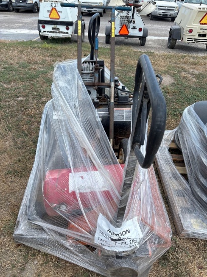 (2) U-LINE Pallet Jacks, Barrel Dolly, Husky Portable Air Tank and 25gal Craftsman Air Compressor