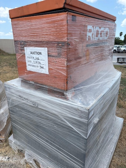 (4) Metal Cabinets, RIDGID Toolbox, Milwaukee Impact Drill and Milwaukee Hammer Drill