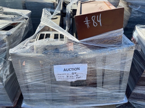 Microwave, Bookcase, Poster Cart, Curtis Coffee Maker with Two Pots, Hamilton Beach Toaster and (2)