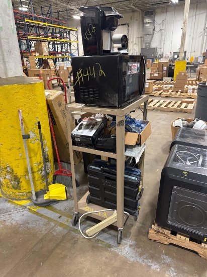 Keurig, Logitech Camera, Microwave, Hamilton PA System, Folding Carts, Speaker, Canon Calculator,