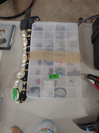 Belt and Box of Costume Jewelry