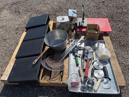 Cutting Boards, Scale, Can Opener and Kitchen Utensils