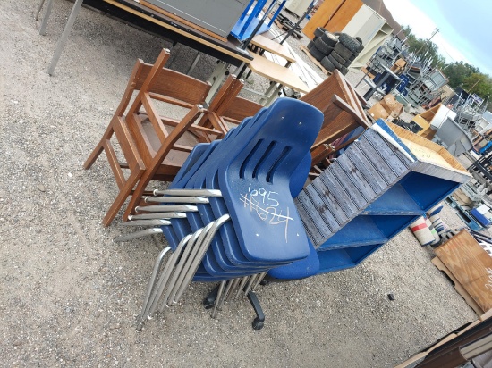 Shelf, Rolling Chair, Stackable Chairs and Wooden Chairs