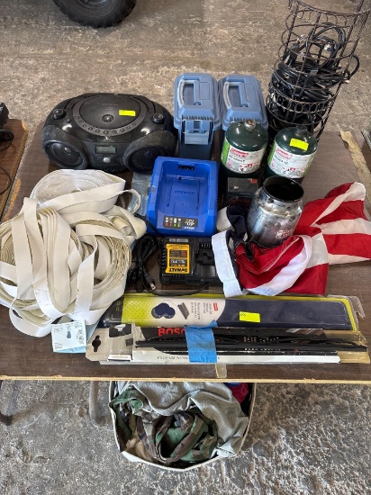 Chargers, Camping Propane, Stereo, Flag and Clothes