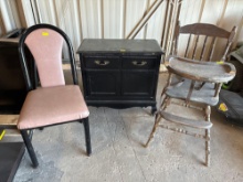 Chair, High-Chair and Cabinet