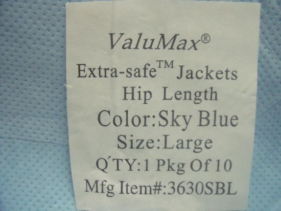 ONE PACKAGE OF 10 LARGE VALUMAX 3630SBL EXTRA-SAFE JACKETS COATS