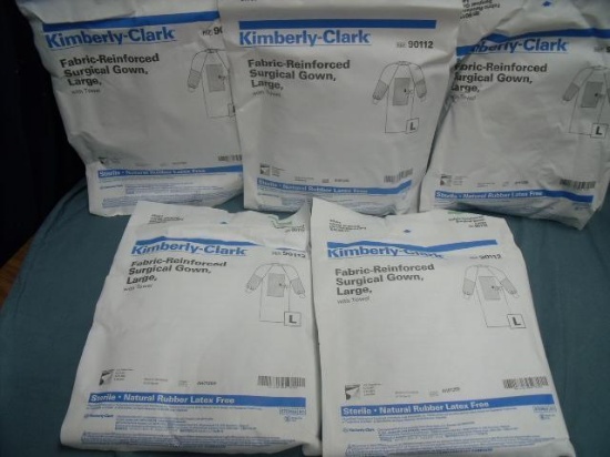 LOT OF 5 KIMBERLY-CLARK #90112 FABRIC-REINFORCED SURGICAL GOWN LARGE L5!