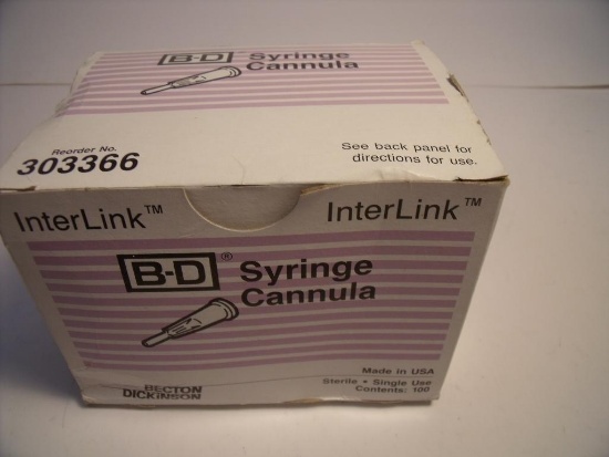 BECTON DICKINSON 303366 BOX OF 100 SYRINGE CANNULA!