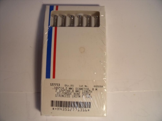 RICHARDS 127713 NEW OLD STOCK BOX OF 6 165"DIA x 2 3/4" LENGTH HI-TORQUE BONE SCREWS!