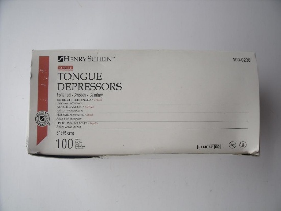 HENRY SCHEIN 100-0238 BOX OF 72 TONGUE DEPRESSORS 15cm!