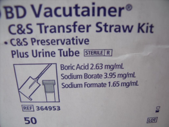 BD VACUTAINER 364953 2 BXS OF 50 C&S PRESERVATIVE + URINE TUBES!