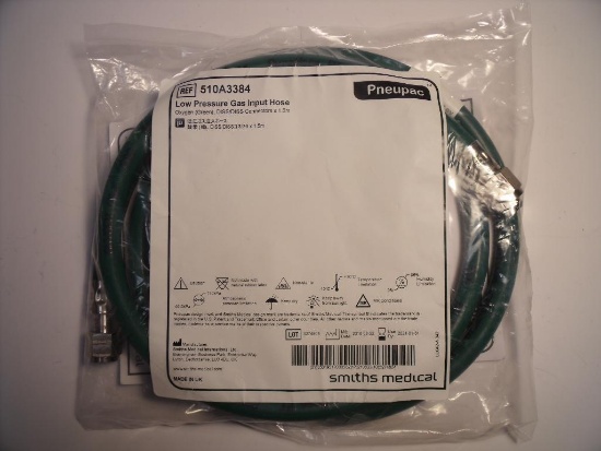 SMITH MEDICAL 510A3384 LOW PRESSURE GAS INPUT HOSE OXYGEN (GREEN), DISS/DISS CONNECTORS X 1.5M !1