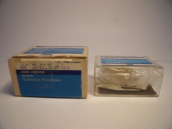 DOW CORNING SILASTIC 816 NEW TESTICULAR PROSTHESIS, ONE PAIR, ADULT SIZE 2 1/2CM X 3 1/2CM!