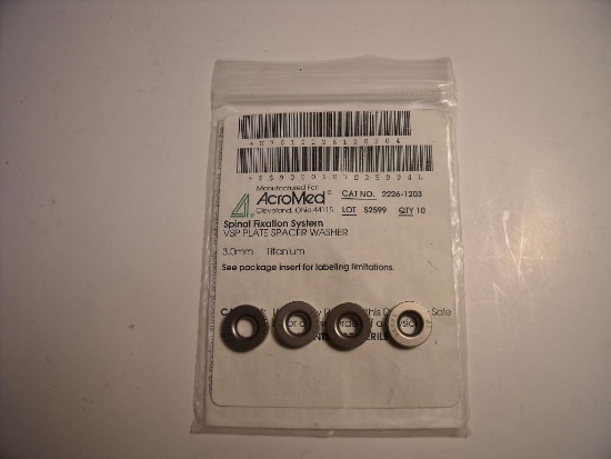 ACROMED SYSTEMS 2226-1203 4 SPINAL FIXATION SYSTEM, VSP PLATE SPACER WASHERS, 3.0MM, TITANIUM!