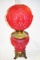 1800's Red Satin Glass Cherub GWTW Oil Lamp