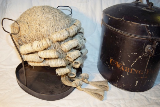 18th Century Barrister's Powdered Wig in Original Tole ware Case