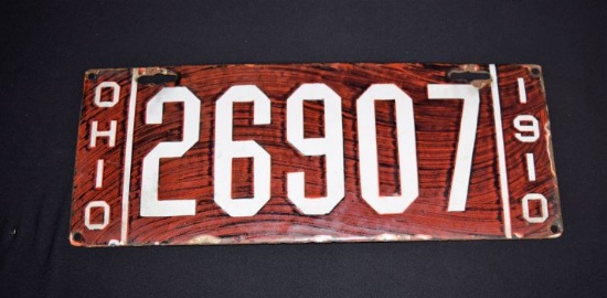 1910 Porcelain Enameled Ohio License plate