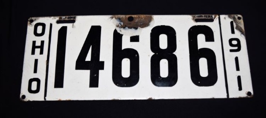 1911 Porcelain Enameled Ohio License Plate