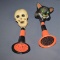 Vintage Halloween Cat & Skeleton noisemakers