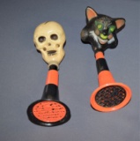 Vintage Halloween Cat & Skeleton noisemakers