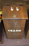 Wooden hand painted trash bin