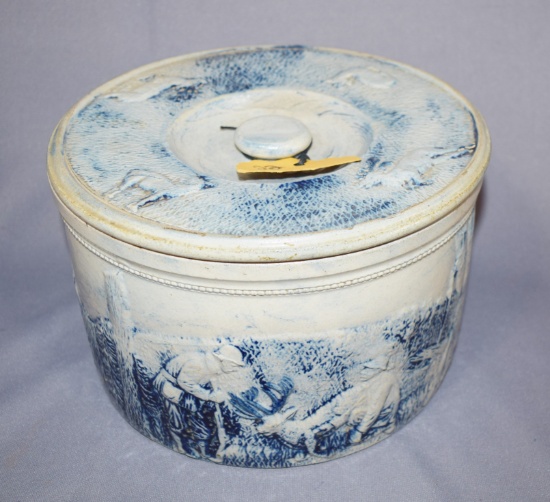 Early Blue & White stoneware cake crock