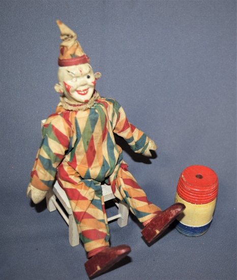 Early 1900's Schoenhut Clown, Barrel & Chair
