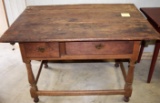 Early Poplar Country Work Table w/ 2 Drawers