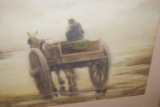 Lg. Framed man in wagon watercolor painting