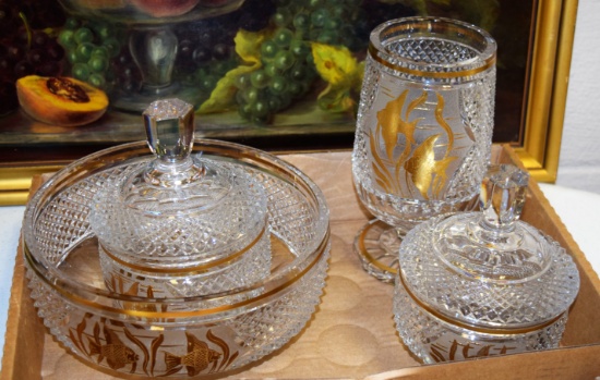 4 pieces of Moser Glass with Fish