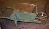 Green painted child's wheelbarrow 36x16