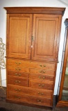 Old quarter sawn oak 2 pc. linen press cabinet