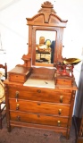 Victorian walnut dresser w/ mirror, marble insert & candle shelves