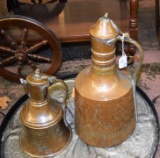 2 old copper pitchers w/ lids