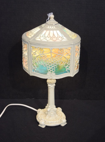 14" White Filegree Multi-Color Swirl Slag Boudoir Lamp