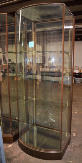 Early 1900's Art Deco 7 1/2 ft Curved Front Showcase with Brass Shelving