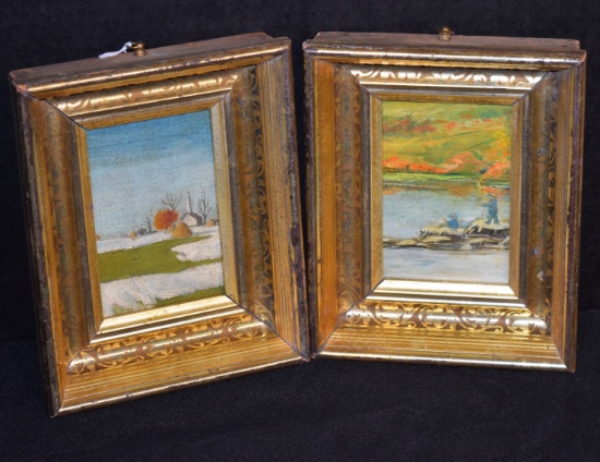 Pair of Shadow Box Frames w/ Miniature Paintings (8"x 6.5")