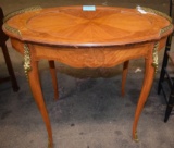 Antique French Inlaid Lamp Table with Brass Accents & Gallery